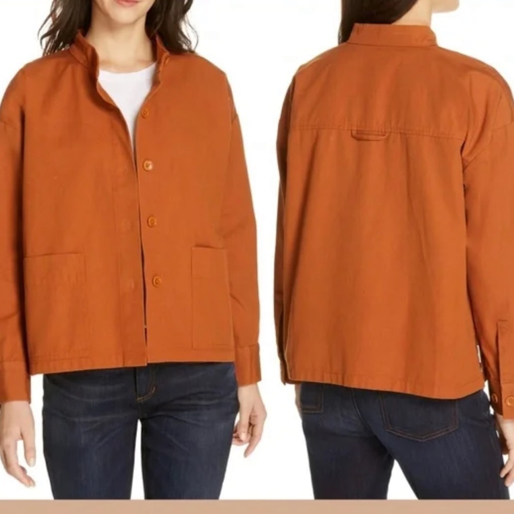 NWOT Eileen Fisher Organic Cotton Canvas Jacket Musk Mandarin Collar